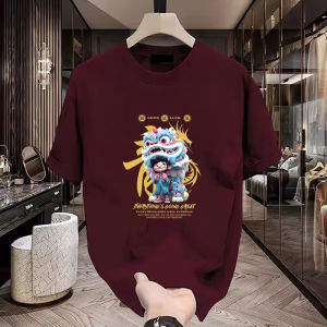 Pure Cotton Short Sleeve T-Shirt Mens Youth Summer Trendy Streetwear round Neck Half Sleeve Top Body Shirt Standard Fit Printed