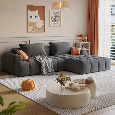 French Creamy Style Puff Sofa L Shape