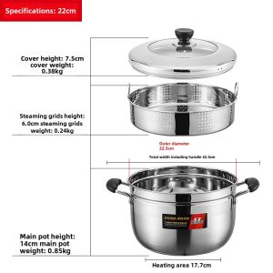 Zhenneng Stainless Steel Soup Pot Double Bottom Thickened Steamer Japanese Double Layer Soup Pot Electromagnetic Neutral 20 22 24 26