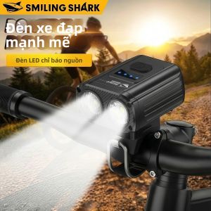 SMILING SHARK | Đèn Xe Đạp Sạc Lại Được 5 Chế Độ Smiling Shark Chống Nước Pin Dung Lượng Cao Đèn Sáng Mạnh Trên Tay Lái Với Hiển Thị Giá Trị Pin Rõ Ràng