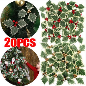Polocat 1-20pcs New Christmas Holly Leaves Artificial Red Berries DIY Christmas Wreath Decoration For Home Party Xmas Tree New Year Gifts Decor