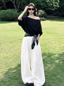 SHANGSHA | Stylish Elegance Luxurious Black Off-Shoulder Set
