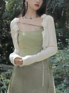 ต้น ฤดูใบไม้ร่วง ป้องกันแสงแดดแบบบาง ผู้หญิง คาร์ดิเกน มี สายคล้อง กระโปรง ผ้าคลุมไหล่ด้านนอก สไตล์ฝรั่งเศส ปืนใหญ่ขนาดเล็ก เสื้อแจ็คเก็ตสั้นแขนสั้น