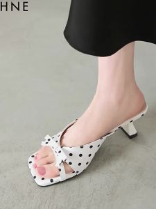 Daphne | Womens French Dot Fine Heel Square Toe Summer Sandals
