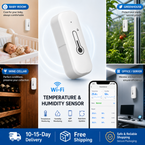 Tuya Temperature and Humidity Sensor with Wi-Fi Connectivity: Accurately Monitors Indoor Temperature and Supports Voice Control