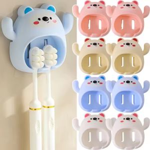 2PCS Wall Mount Toothbrush Holders with Hook Cartoon Toothbrush Holder Cute Bear Shaped Storage Rack Home Bathroom Decoration