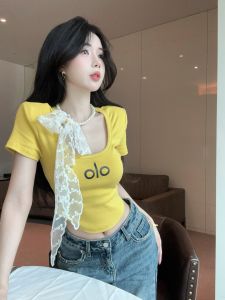 GUZILIAN | Elegant Lace Halter Neck Crop Top Women Summer Pure Desire Spicy Girl One Shoulder Puffy Bustier Beautiful Small Shirt