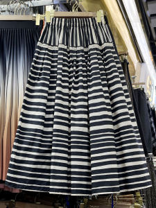 Fashion Stripes Patchwork Cotton Skirt Womens Spring/Summer New Arrival K-style High Waist A- line Skirt Mid Length Long Length Bubble Skirt