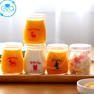 Set 24 Hũ Thuỷ Tinh Đựng Sữa Chua In Hình Cute Ngộ Nghĩnh 100 ml M1030