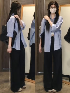 Quần Ống Rộng Cạp Cao Màu Đen Cho Nữ Mùa Hè 2025 Quần Dài Thường Ngày Rộng Rãi Thoải Mái Thoáng Khí Phong Cách Công Sở Quần Dài