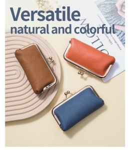 First Layer Cowhide Mini Coin Purse Small Portable Design Fashionable Lipstick Bag Style Clip Bag Structure Suitable for Storage Change and Cards