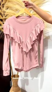 Haseena Blouse Ruffle Wanita Lily Atasan Korean Rumbai Lengan Panjang Cotton RIB | Blouse Knit Rempel Layer Raffle Top Big Size Jumbo Kekinian