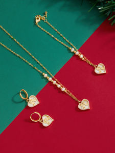 Dream&Radio Heart Bell Earrings Fashionable Autumn Winter Necklace Korean Style Copper Material Gift for Girlfriend Birthday New Year