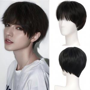 European and American men are handsome with bangs short straight hair chemical fiber high temperature silk and the whole headgear is in stock.