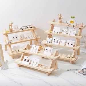 Ear Stud Holder Riser Multi-tiered Display Rack Log Ring Earring Stud Display Rack Removable Earring Card Jewelry Rack Doll Hand