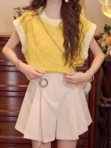 Shalldoer | ชุดสองชิ้นแฟชั่นฤดูร้อน 2025 สำหรับผู้หญิง คอตั้ง แขนกุด ลายสก็อต กระโปรงสั้นเอวสูง ลำลอง เสื้อผ้าทำงาน