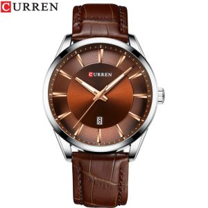 CURREN 8365 Mens Minimalist Calendar Water-Resistant Quartz Watch Business Style with Leather Strap