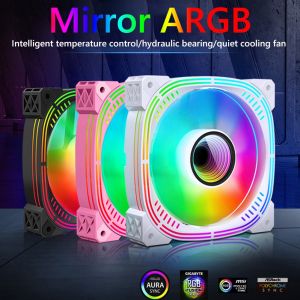 12cm Chassis Fan 5V 3 Pin ARGB Luminous Chassis Cooling Fan Auto Speed Regulation 24LEDs 9-blade Smart Temperature Control Hydraulic Bearing Dual Halo