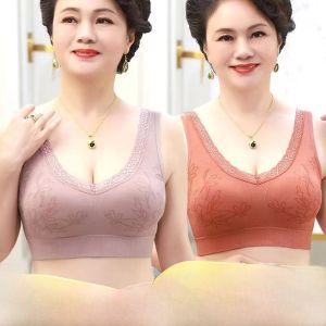 เสื้อชั้นในแบบสวมค้างคาวสำหรับผู้หญิงวัยกลางคนและผู้สูงอายุ ไร้สาย ทรงหลวม ด้านหน้าเป็นแผ่นรองแบบบาง ชุดชั้นในสำหรับนอน