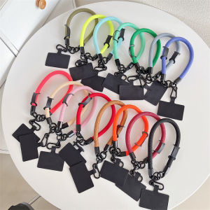 High-End Cool 10mm Thick Pure Color Short Hand Rope Mobile Phone Case Universal Anti-Loss Black Card Key Holder for Phones