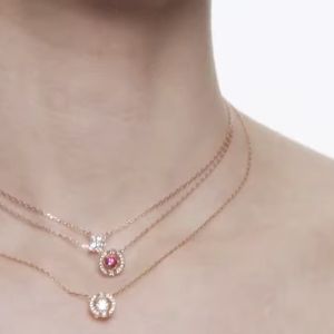 💖Swarovski💖 Sparkling round white gemstone pendant necklace S925 sterling silver womens fashion necklace hypoallergenic non-allergenic Valentines Day gift birthday gift for girlfriend bestie