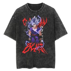 Hip Hop Streetwear Japan Anime Dragon Ball Print Oversized T-Shirt Men Washed Vintage Black Tshirt Summer Casual Cotton T Shir