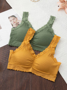 plus Size Cotton Lace Bra Wireless Womens Underwear Gathered Push up Side Breast Collection Beautiful Back Home Clothes