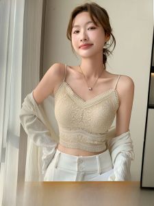 Miiow | MiiOW Cat Lady French Lace Backless Strap Vest Womens Summer Ice Silk Tank Top Bra-Free Base Layer Outerwear