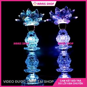[Giá một cặp] Đèn thờ PHA LÊ NGUYÊN KHỐI CAO 40cm Loại Lớn Cao Cấp LED đổi màu tiết kiệm điện chưng bàn thờ [MRHT62]