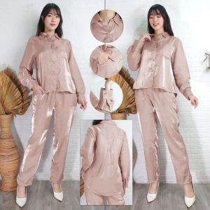 SETELAN KEMEJA DAN CELANA WANITA SHIMMER TOP SILK / SETELAN CANTIK MODEL KEKINIAN