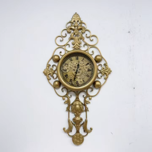 110x60cm Rotatable Gear Roman Numeral Clock Glass Cover Wall Clock Luxurious Golden Ironwork With Carved Patterns Dynamic Rotating Gear Decoration For The Living Room Sofa Background Wall Clock For The Living Room