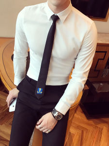 เสื้อเชิ้ตแขนยาวสีขาวทรงเข้ารูปสำหรับผู้ชาย สไตล์เกาหลี ทรงเข้ารูป ทรงปกติ ทรงธุรกิจ เสื้อเชิ้ตแขนสั้นสำหรับผู้ชาย