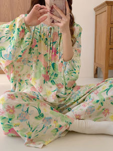 Ladies Large Size Loose Thin Cotton Silk Sleepwear Home Clothes Set Spring Summer Artificial Cotton Thick Air Conditioning Suit