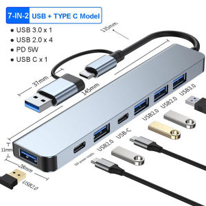 USB 3.0 HUB Type C USB-A Hub Splitter 7 Port USB 2.0 With USB-C PD High Speed Data Transfer For PC Laptops Macbook Accessories