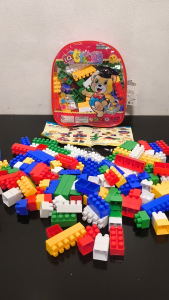 HTAF Colorful Building Blocks Set with Bear Character Backpack and Instruction Manual Toy For kids Toys