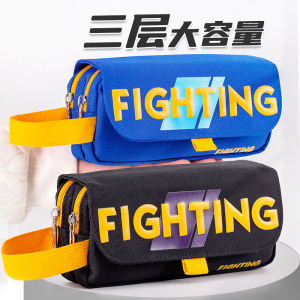 Multi-Layer Large Capacity Pencil Case Boys Style Minimalist Canvas Stationery Box New New Popular Handsome Cool Boys High School Students Pupils Stationery Bag Girls Good-looking Pencil Box Stain Resistant
