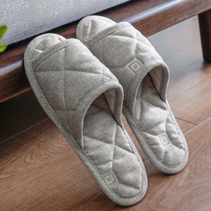 LORiCA New Quiet Home Soft Bottom Anti-Slip Womens Slippers Cotton Fabric Indoor Summer Cool Slippers Men Casual Style All Seasons