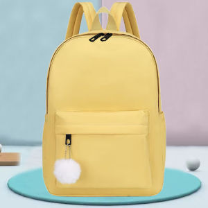 Elegant Casual Daypack Solid Nylon Backpack with Adjustable Shoulder Strap and Pom-Pom Charm for Women Daily Use All Occasions