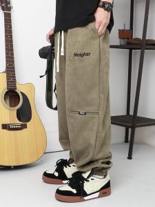 หลวม หนังนิ่มกีฬาผู้ชาย กางเกง ฤดูใบไม้ผลิ ฤดูใบไม้ร่วง สไตล์ Cuffed Leisure กางเกงขายาว พลัสไซส์ อินเทรนด์ กางเกงลำลอง Big Code พลัสไซส์