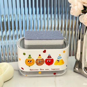 Silver Quiet Kitchen Sink Dish Soap Dispenser Press Bottle Scouring Pad Bowl Brush Liquid Box Storage Utility Cleaning Tool