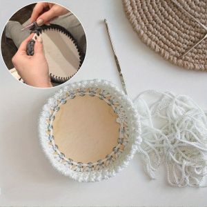 5PCS 10cm Round Mini Wooden Basket Bottoms Hollow Crochet Basket Wood Base For Bag Basket Weaving Craft Supplies Making Tools