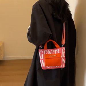 Canvas Mini Letter Printed Handbag with Contrasting Casual Shoulder Bag
