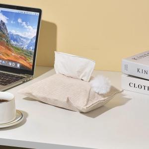 Chenille Fabric Desktop Tissue Box with Ball Decoration 1Pcs Dustproof Napkin Storage Holder for Home Office School Use