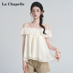 La Chapelle | Off-Shoulder Lace Ruffle Sleeveless Spaghetti Strap Blouse