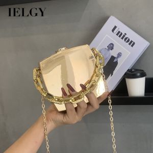 IELGY Unique Box Bag Korean Version Fashion Glossy Chain Portable Female Bag Metal Texture Cross-body Small Square Bag