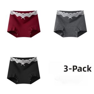 Miiow | Antibacterial Pure Cotton Lace Underwear High Waist Briefs Womens Assorted Colors Comfortable Breathable Panties Short Shorts