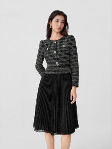 Koradior | Stylish Patchwork Pleated Dress for Women Elegant and Slim