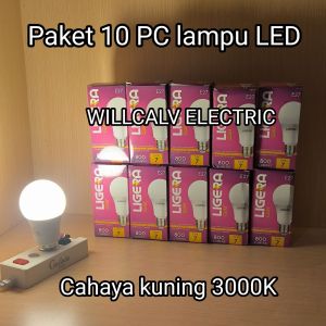 Paket 10 PC lampu LED LIGERA Gold 7W Bulb cahaya putih 6500K E27