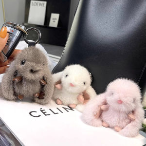 Cute Little Rabbit Dolls Girls Book Bag Hanging Decor Plush Fur Large Ear Rabbit Keychain Pendant Fake Otter Fur Accessories
