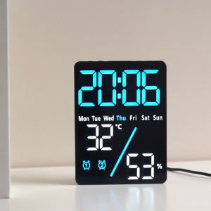 Multifunctional Large Screen Digital Alarm Clock Humidity Display Brightness Adjustment Charging Desktop Home Office